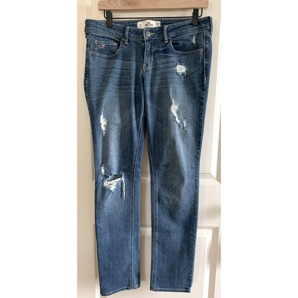 Hollister Distressed Skinny Jeans, Medium Wash, 7 - Picture 1 of 5